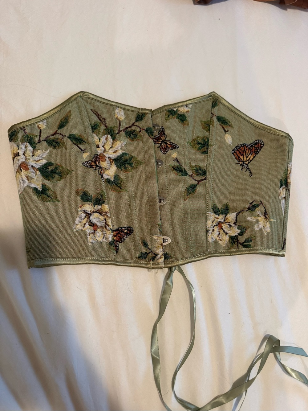 Floral Embroidered Corset Top in Sage Green